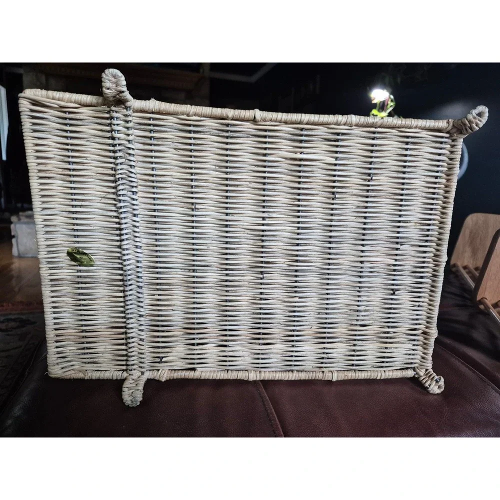 Vintage Wicker Rattan 2 Tier Desk Letter Paper Tray Organizer Boho Office Decor